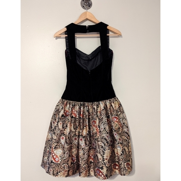 Vintage 80's Scott McClintock Velvet Dress Gold Lamé Skirt - Picture 3 of 9